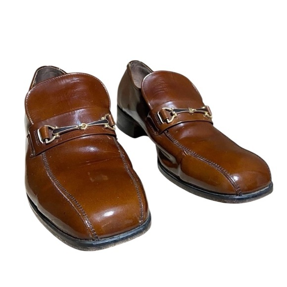 Vintage Brown Patent Leather Loafers Size 8 Horse bit Buckle Detail Hanover - Picture 9 of 9